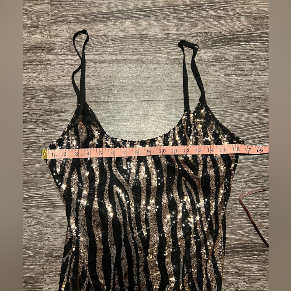 Intimately by Free People Black and Gold Fitted Sequin slip dress - Picture 2 of 5